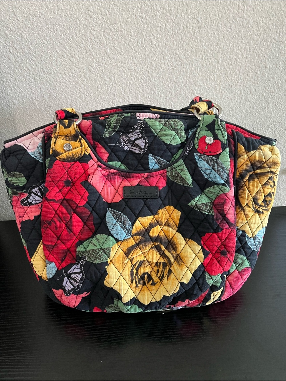 Vera Bradley Havana Rose Quilted Shoulder Bag Tote Floral Butterfly